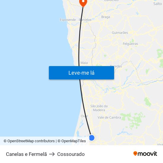 Canelas e Fermelã to Cossourado map