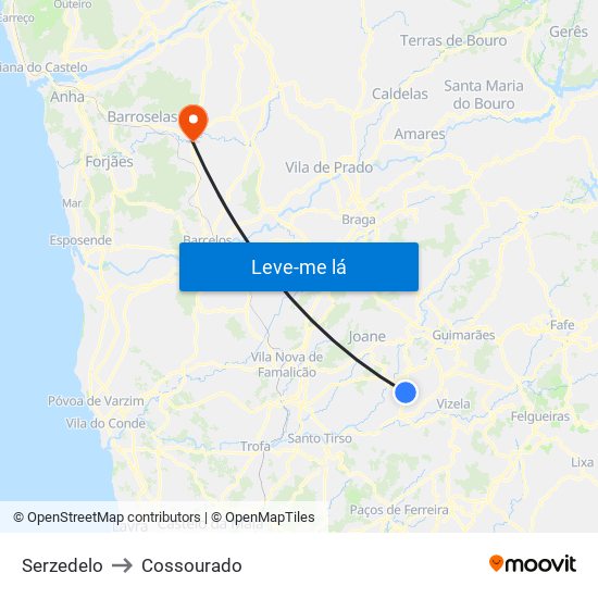 Serzedelo to Cossourado map