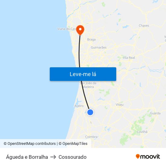 Águeda e Borralha to Cossourado map