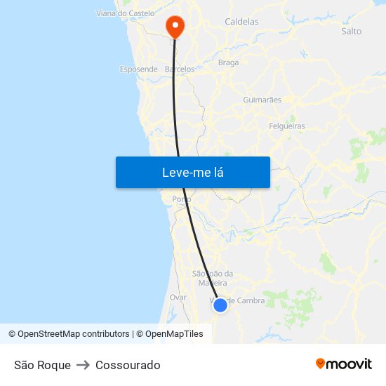 São Roque to Cossourado map