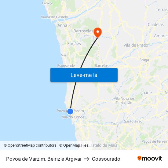 Póvoa de Varzim, Beiriz e Argivai to Cossourado map