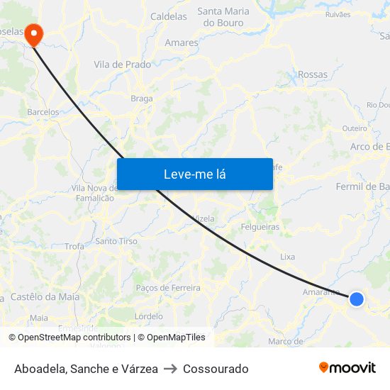 Aboadela, Sanche e Várzea to Cossourado map