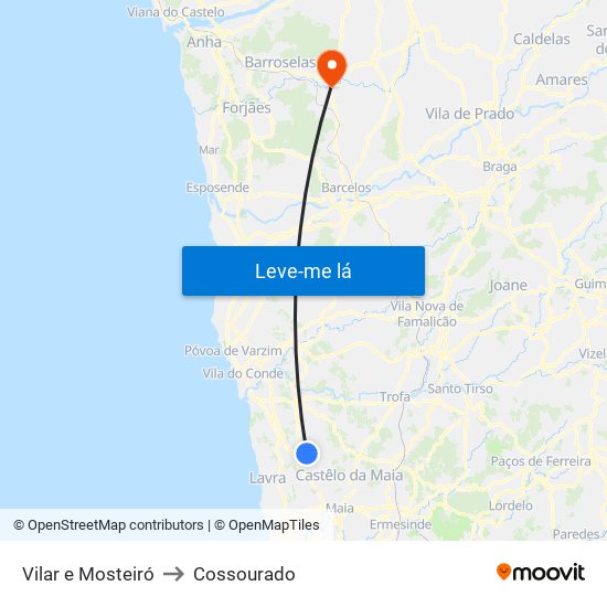 Vilar e Mosteiró to Cossourado map