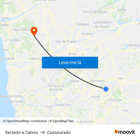 Serzedo e Calvos to Cossourado map