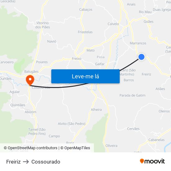 Freiriz to Cossourado map