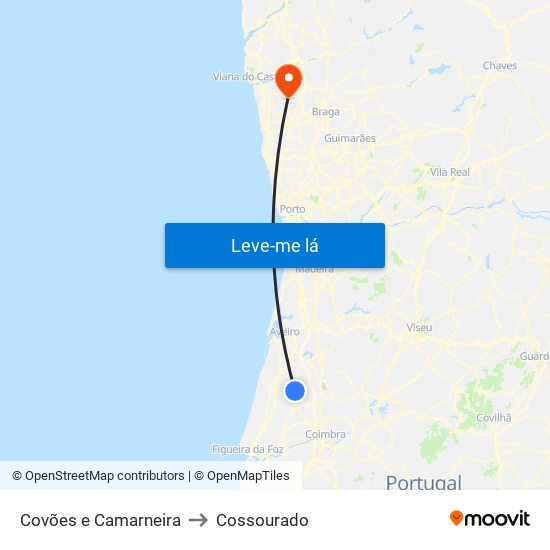 Covões e Camarneira to Cossourado map