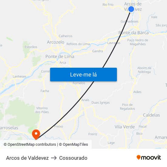 Arcos de Valdevez to Cossourado map