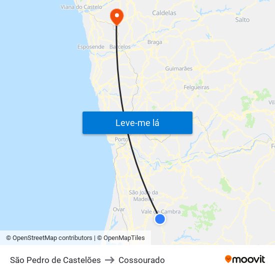 São Pedro de Castelões to Cossourado map