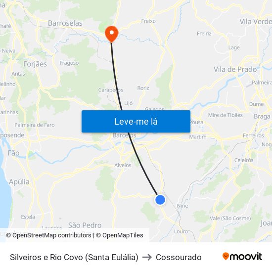 Silveiros e Rio Covo (Santa Eulália) to Cossourado map