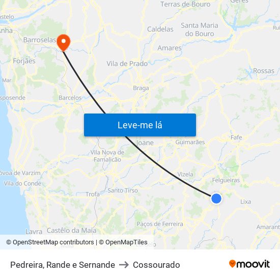 Pedreira, Rande e Sernande to Cossourado map