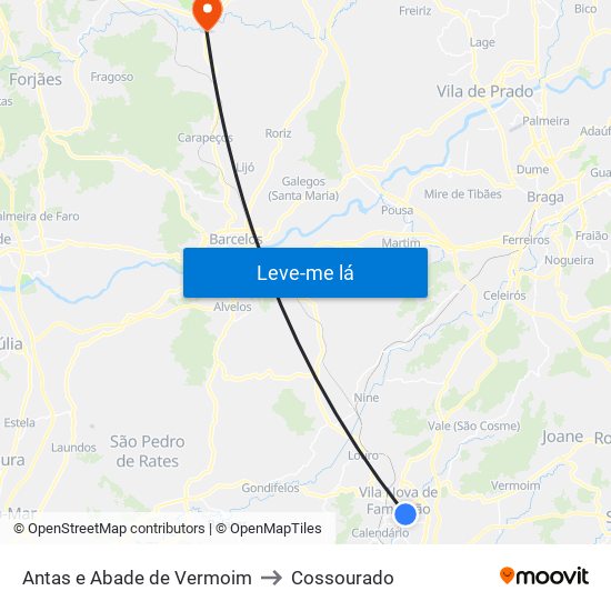 Antas e Abade de Vermoim to Cossourado map