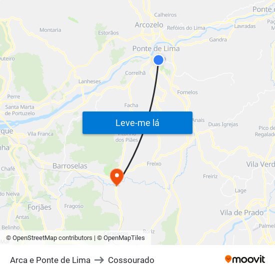 Arca e Ponte de Lima to Cossourado map