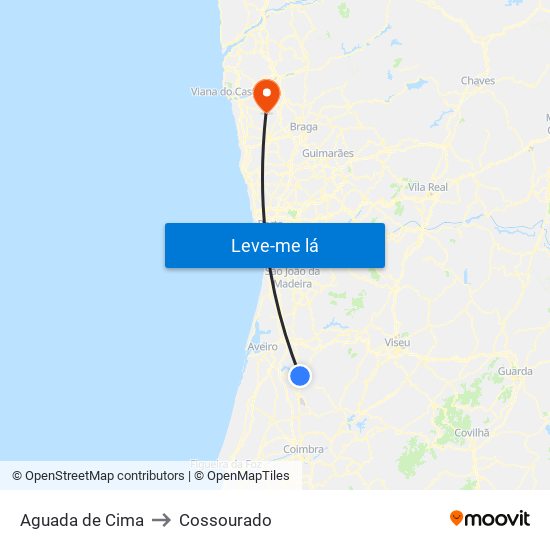 Aguada de Cima to Cossourado map