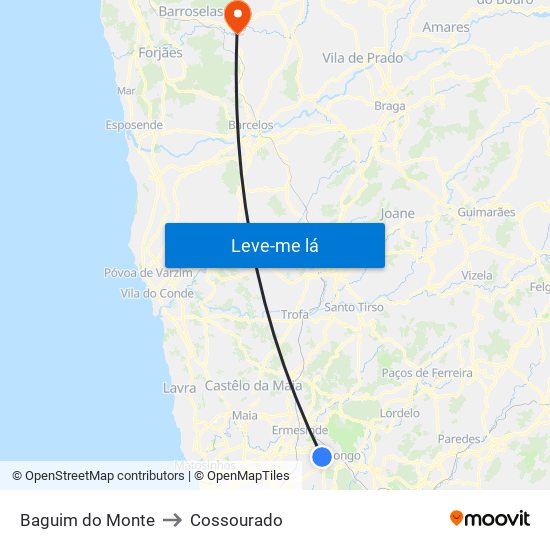 Baguim do Monte to Cossourado map