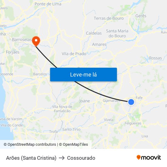 Arões (Santa Cristina) to Cossourado map