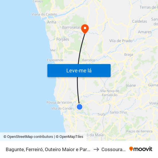 Bagunte, Ferreiró, Outeiro Maior e Parada to Cossourado map