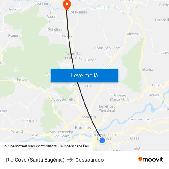 Rio Covo (Santa Eugénia) to Cossourado map