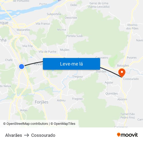 Alvarães to Cossourado map