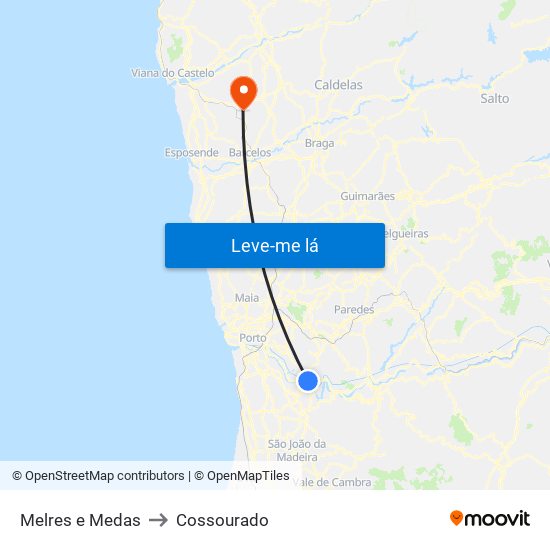 Melres e Medas to Cossourado map