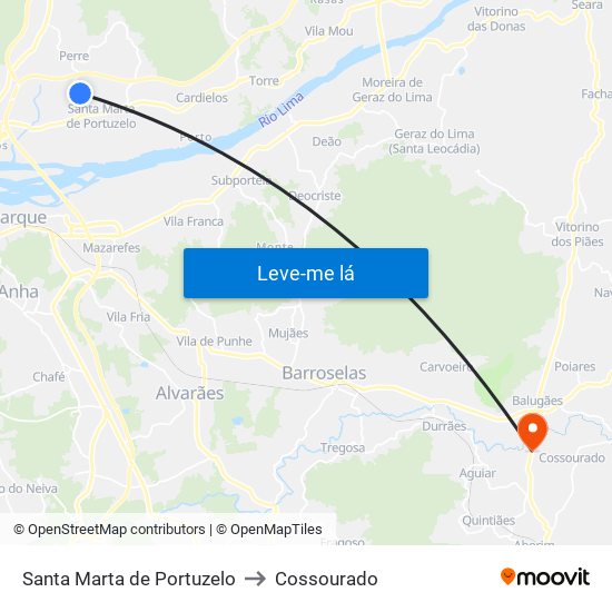 Santa Marta de Portuzelo to Cossourado map