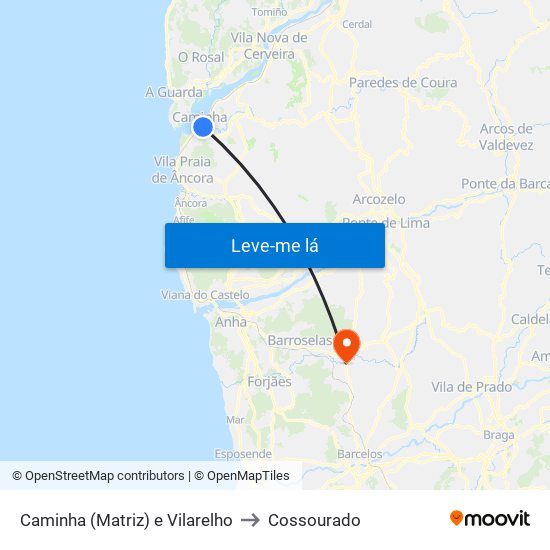 Caminha (Matriz) e Vilarelho to Cossourado map