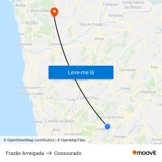 Frazão Arreigada to Cossourado map