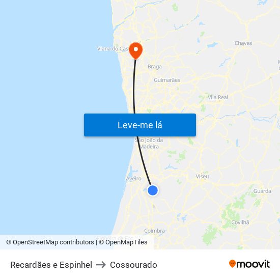 Recardães e Espinhel to Cossourado map