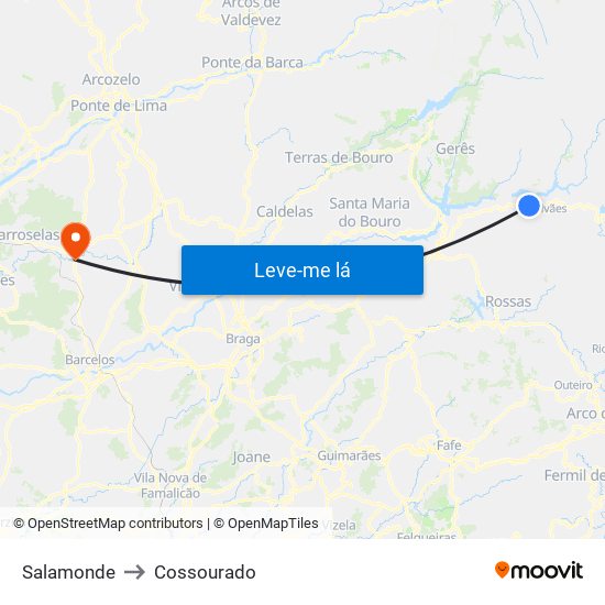 Salamonde to Cossourado map