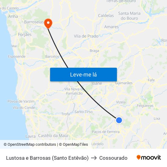 Lustosa e Barrosas (Santo Estêvão) to Cossourado map