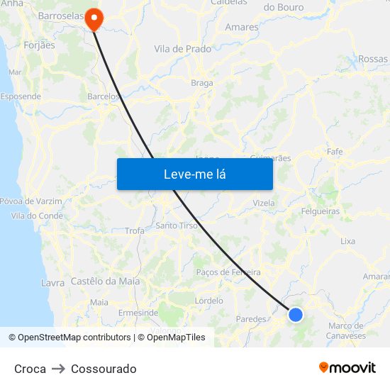 Croca to Cossourado map