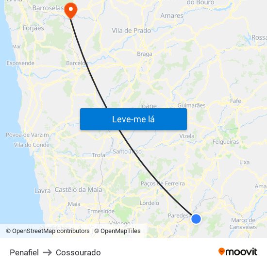 Penafiel to Cossourado map