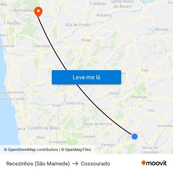 Recezinhos (São Mamede) to Cossourado map