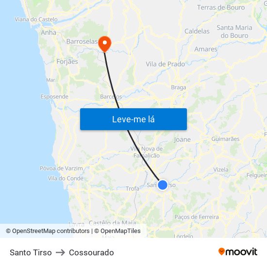 Santo Tirso to Cossourado map