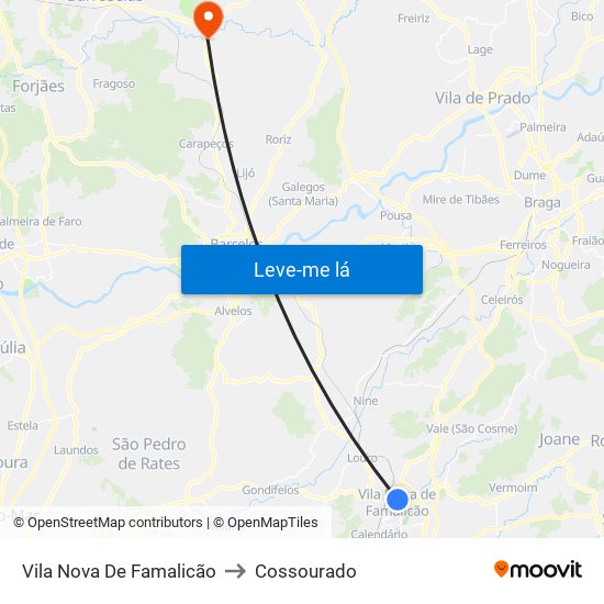 Vila Nova De Famalicão to Cossourado map