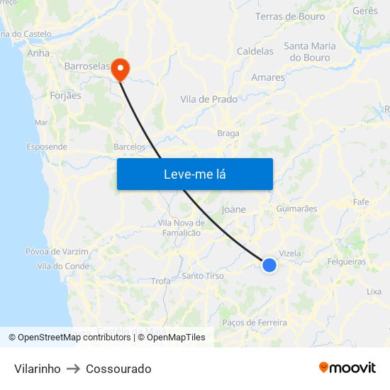 Vilarinho to Cossourado map