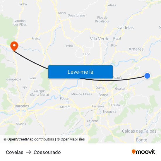 Covelas to Cossourado map