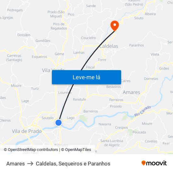 Amares to Caldelas, Sequeiros e Paranhos map