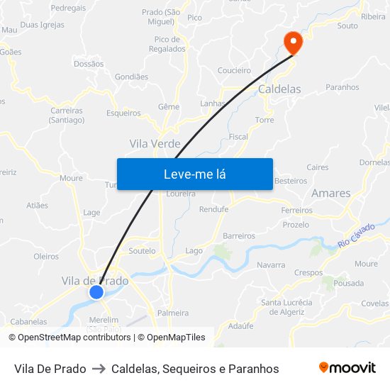 Vila De Prado to Caldelas, Sequeiros e Paranhos map