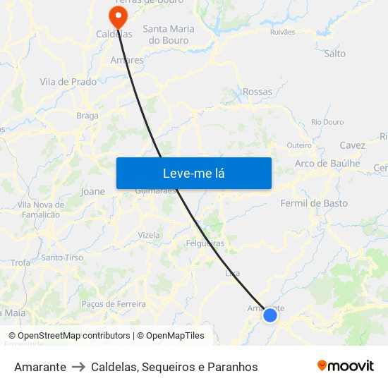 Amarante to Caldelas, Sequeiros e Paranhos map
