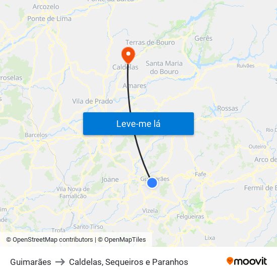 Guimarães to Caldelas, Sequeiros e Paranhos map