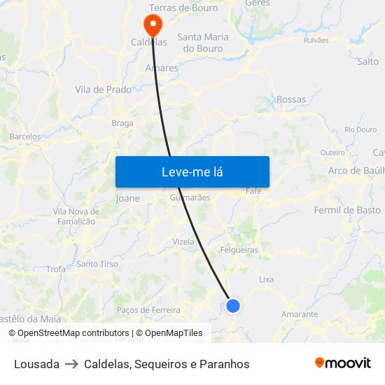 Lousada to Caldelas, Sequeiros e Paranhos map