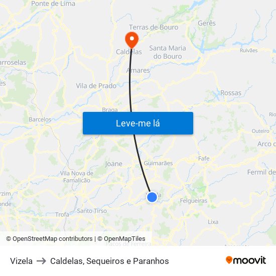 Vizela to Caldelas, Sequeiros e Paranhos map