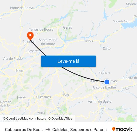 Cabeceiras De Basto to Caldelas, Sequeiros e Paranhos map