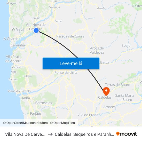 Vila Nova De Cerveira to Caldelas, Sequeiros e Paranhos map