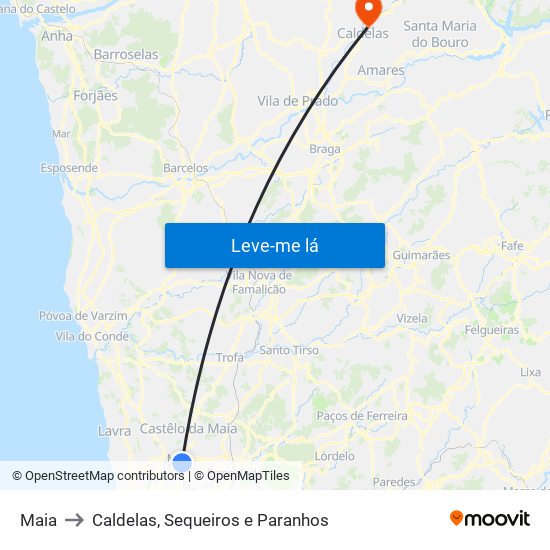 Maia to Caldelas, Sequeiros e Paranhos map