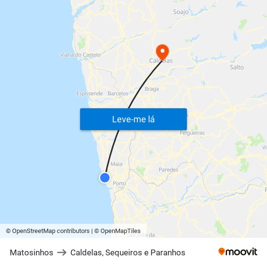 Matosinhos to Caldelas, Sequeiros e Paranhos map