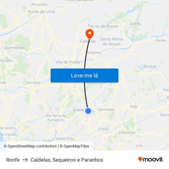 Ronfe to Caldelas, Sequeiros e Paranhos map