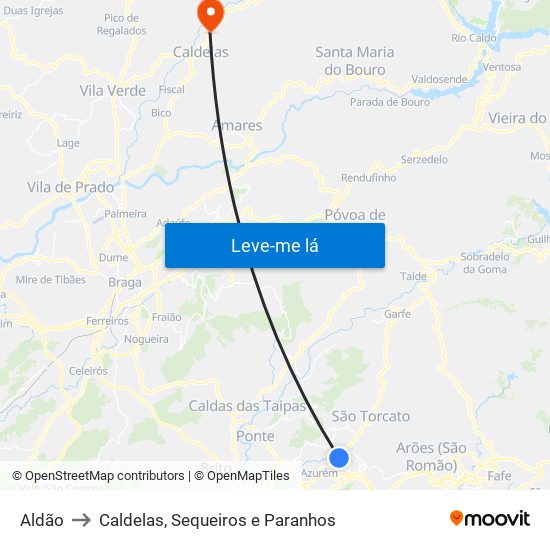 Aldão to Caldelas, Sequeiros e Paranhos map