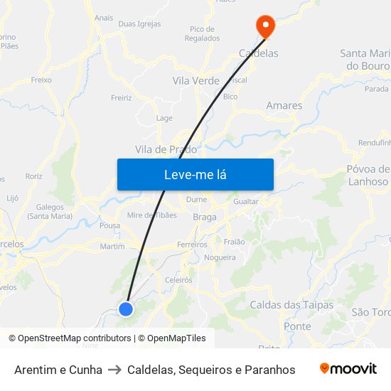 Arentim e Cunha to Caldelas, Sequeiros e Paranhos map
