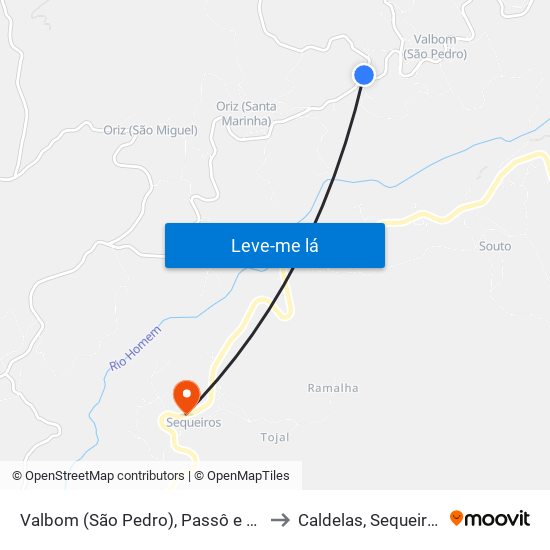 Valbom (São Pedro), Passô e Valbom (São Martinho) to Caldelas, Sequeiros e Paranhos map